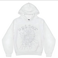 Sp5der OG Rhinestone Logo Hoodie White