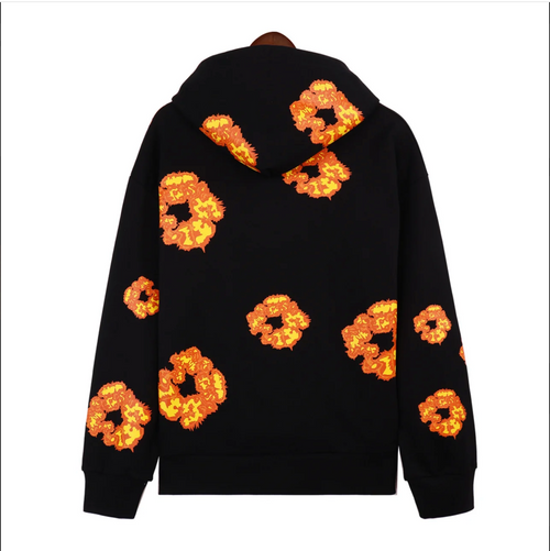 Denim Tears Cotton Wreath Hoodie Black Flame Print